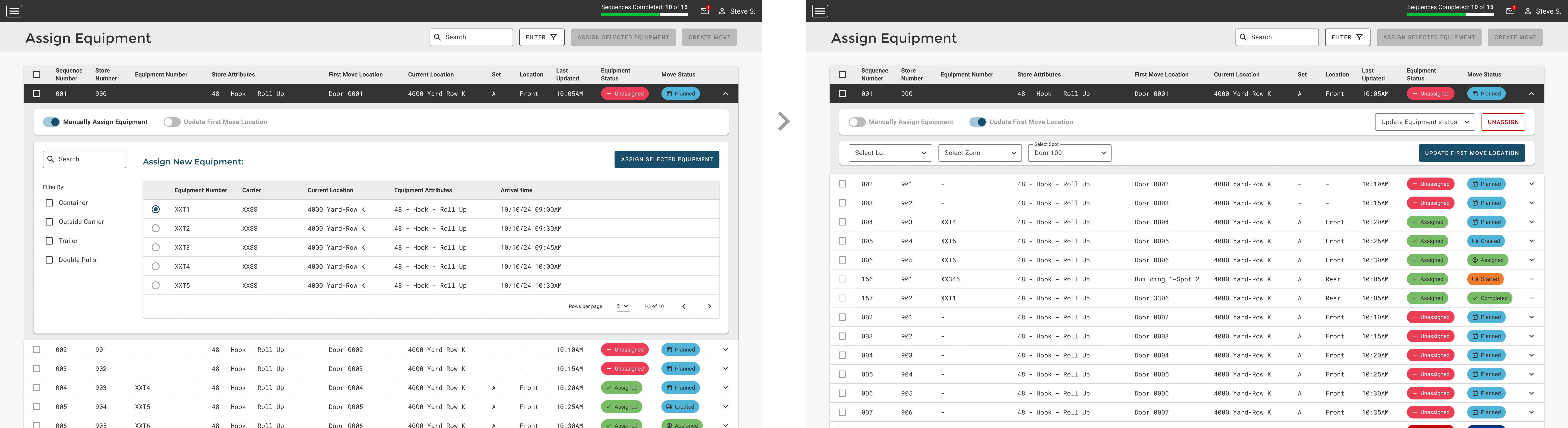 Assign equipments mockup